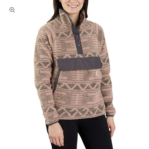 Carhartt Tops - Carhartt Jacket Relaxed Fit Fleece Pullover Warm Taupe Geometric Print L